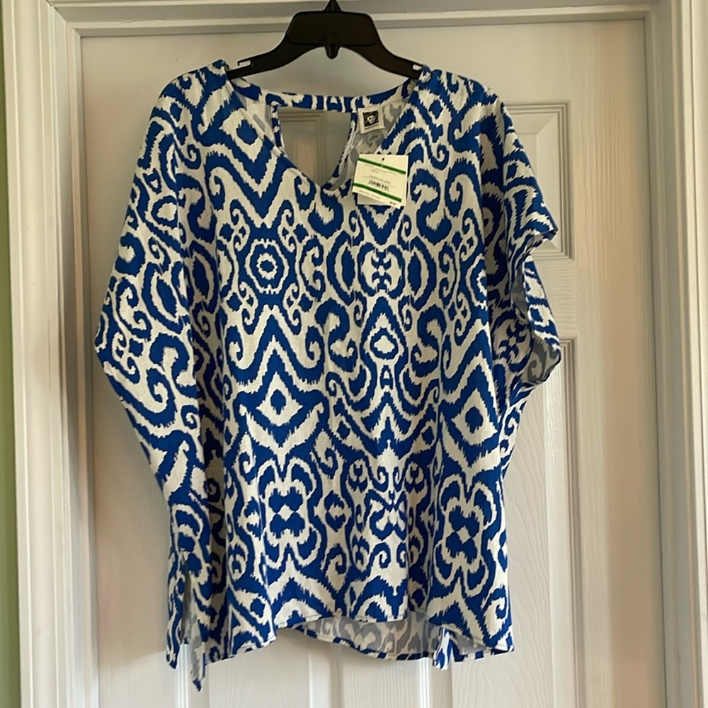 Anne Klein Linen Blend Side‎ Slit Tunic-Sz L-new